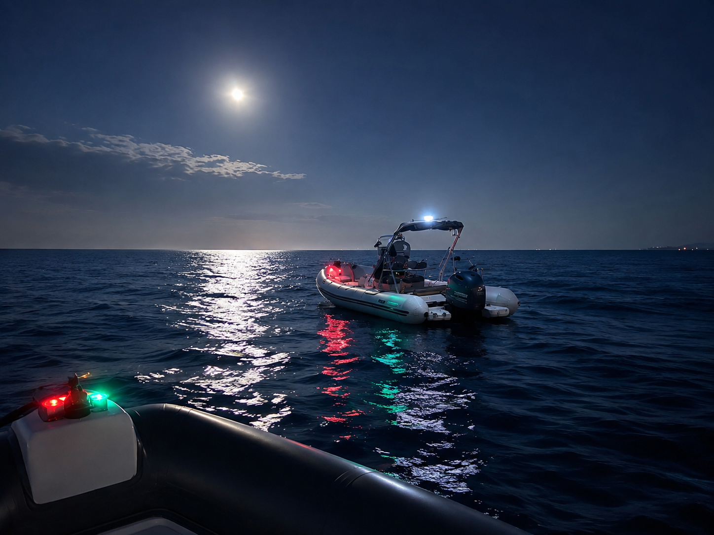 two boats at sea at night safe navigation