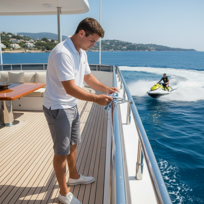 superyacht deckhand working on yachts guests jet ski riding the Med