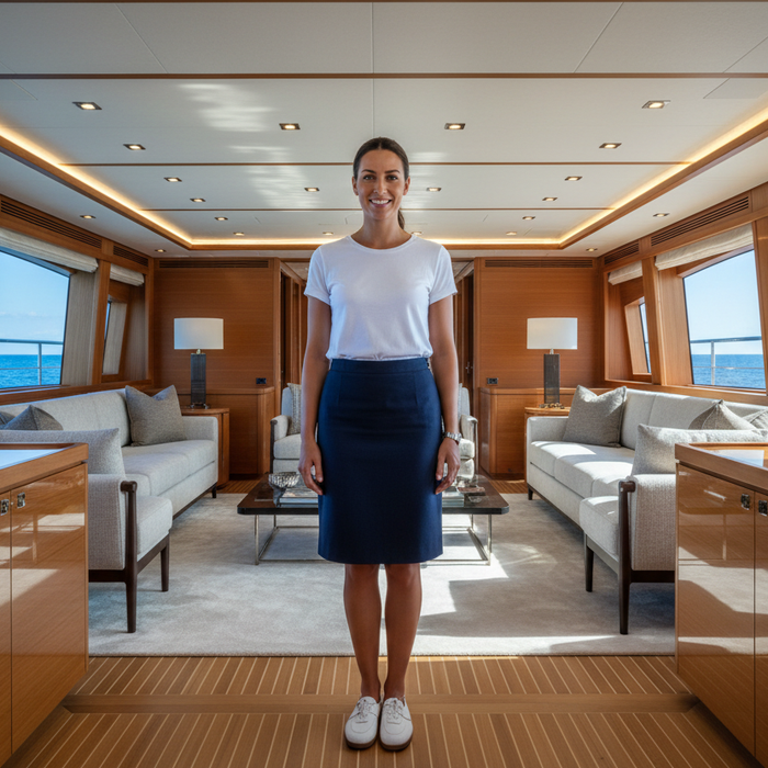 stewardess onboard a luxury yacht